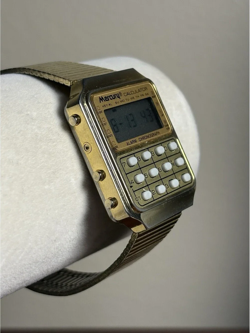 Vintage Mercury Calculator Watch Chronograph GoldTone 1980s Retro Rare Runs 32mm